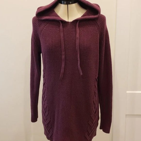 Torrid Purple Knit Lace-Up Raglan Hoodie Tunic - Picture 2 of 11